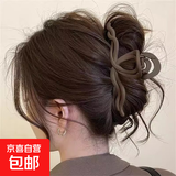 卡通可爱饼干抓夹女2025新款高级感发夹后脑勺盘发头饰鲨鱼夹发抓 深咖双层丝带 约14cm