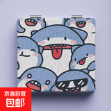 随身镜新款小鲨鱼便携式化妆双面镜可折叠镜子带灯时尚高清美妆镜 小鲨鱼 6.7*7.1cm【随身携带/清晰成像/可立摆】