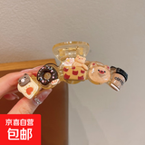 卡通可爱饼干抓夹女2025新款高级感发夹后脑勺盘发头饰鲨鱼夹发抓 TS047-01 卡通甜甜圈（透明）