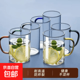 高硼硅玻璃杯带把手杯子喝水家用耐高温家庭待客水杯泡茶茶杯套装 六色杯套装 300ml 6只