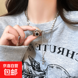 美拉德复古棕色相机项链女长款流苏秋冬皮绳毛衣链小众设计感配饰 复古相机十字架项链