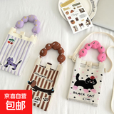 韩国ins可爱猫咪针织手提包女2024新款时尚百搭单肩斜挎手机包包 手机包-咖色-腊肠狗-1个