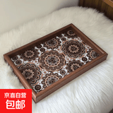 波西米亚风托盘茶盘异域客厅桌面水杯首饰玄关家用木质皮革收纳盘 金太阳花【托盘20*30】超实惠