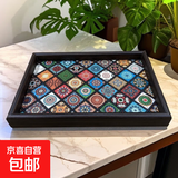 波西米亚风托盘茶盘异域客厅桌面水杯首饰玄关家用木质皮革收纳盘 波西米亚【托盘20*30】超实惠