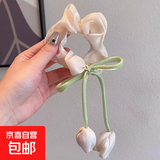 春季新款甜美百搭郁金香花朵大肠发圈感气质头绳扎高马尾发饰 郁金香飘带发圈-米色