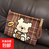ins风卡通便携式大容量化妆包可爱手拿包hellokitty收纳包小型 喝咖啡狗狗