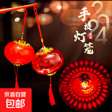 LED发光儿童手提小灯笼新年春节元宵大红投影灯笼结婚装饰 中国红小灯笼【1个装】