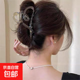 新款哑光大号爱心鲨鱼夹女早春后脑勺简约发夹甜美抓夹风头饰儿童 茶色