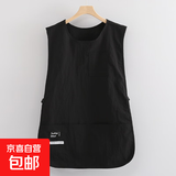时尚工装马甲围裙加长款上班可外穿的工作服防污耐脏厨房餐饮可用 加长【防泼水款】黑色