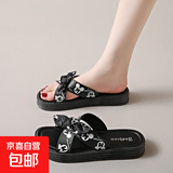 网红夏天ins风仙女凉拖鞋女外穿潮2026年夏季新款时尚百搭沙滩鞋 黑色 38-39 建议拍大一码