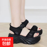 厚底运动凉鞋女2026夏季新款松糕软底增高沙滩休闲凉拖鞋女 黑色 38