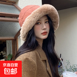 毛绒渔夫帽女冬季户外东北帽加绒加厚百搭保暖护耳日系优雅盆帽 砖红色【新款蒙古帽】 均码【M54-58】