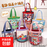 京东物流 可爱涂鸦水桶包ins印花圆桶帆布便当袋手拎饭盒妈咪包 滑冰