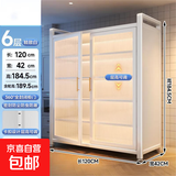 厨房置物架落地多层家用收纳柜对开门防尘储物柜钢制多功能橱柜子 皓月白-六层长120-层高可调