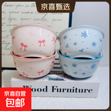 【天天低价】新款釉下彩陶瓷碗餐具套装少女心ins风陶瓷碗勺 粉蓝4碗