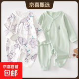 2件婴儿连体衣纯棉新生儿宝宝哈衣外出爬服春秋无骨打底内衣睡衣 两件装-(紫葡萄+绿绣标) 66cm