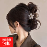 花朵抓夹女高级感2025新款发量少鲨鱼夹发夹女后脑勺盘发发卡头饰 【米色花朵抓夹透灰色】8cm