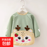 儿童罩衣冬季外穿防脏防水反穿衣宝宝吃饭围兜秋冬灯芯绒女童护衣 草莓鹿绿色 90码（建议1周岁-2周岁）