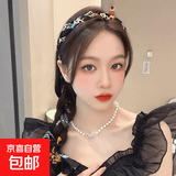 复古编发发箍女2024飘带发带绑发丝巾头箍一体系夏季发卡头饰 黑色