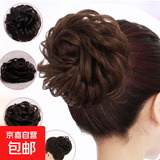 假发真发圈高丸子头花女卷造型发饰自然盘发花苞皮筋蓬松包邮 自然黑2只