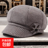 新款妈妈帽子女秋冬季加厚保暖鸭舌帽中老年贝雷帽奶奶老人八角帽 米色