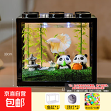 桌面鱼缸小型家用积木缸生态缸水族箱斗鱼缸带小夜灯氛围灯摆件 黑色鱼缸两个灯+小号夜光石约50颗