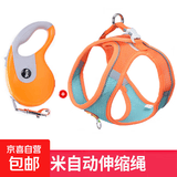 背心式狗狗牵引绳小型犬比熊泰迪专用胸背带幼犬可调节遛狗绳外出 绿橙（配5.0米自动伸缩绳） S（建议体重3-6斤的萌宠）