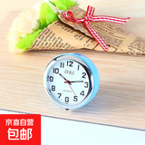 迷你石英小台钟桌面摆件便携简约创意静音床头学生考试车载表 天蓝色
