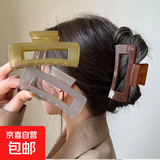简约方形盘发抓夹女优雅气质果冻色亚克力鲨鱼夹子头饰后脑勺发夹 方形方形咖【8.5CM】