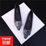 单鞋平底2025新款尖头四季浅口百搭时尚豆豆软底工作鞋瓢鞋女鞋 蓝色 38