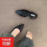 低跟尖头包头凉鞋女批发新款夏季配裙子法式温柔晚晚鞋玛丽珍单鞋 黑色 37 37