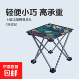 车载椅户外折叠椅马扎折叠凳子钓鱼高铁旅行野营排队神器露营椅子 蓝色树叶-折叠小平凳活动款