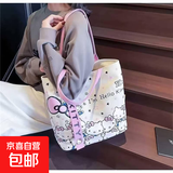 卡通蝴蝶结新款日系极简帆布包单肩上课通勤耐磨可装A4书本笔记本 粉色KT【带飘带】27*26cm