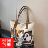卡通蝴蝶结新款日系极简帆布包单肩上课通勤耐磨可装A4书本笔记本 对鼠【小号】27*33cm