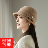 秋冬季新款渔夫帽女韩版优雅百搭显脸小盆帽英伦洋气保暖毛呢帽子 卡其 均码