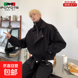 秋冬季cleanfit复古短款毛呢大衣外套男宽松感假两件夹克 A178黑色 【工厂清仓】 XL 【重磅升级版】