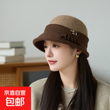 秋冬季新款渔夫帽女韩版优雅百搭显脸小盆帽英伦洋气保暖毛呢帽子 咖啡 均码