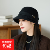 秋冬季新款渔夫帽女韩版优雅百搭显脸小盆帽英伦洋气保暖毛呢帽子 黑色 均码