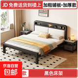 铁艺床1.8米x2米单双人床架1.5x2米钢架出租屋储物金属软包排骨床 升级加厚黑色床架【平尾款】 1.5*1.9/2.0m【默认2.0m】