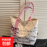 卡通蝴蝶结新款日系极简帆布包单肩上课通勤耐磨手提包 樱桃kt猫27*24cm