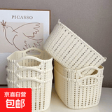 文具收纳盒升级仿藤编塑料桌面收纳篮收纳筐 仿真收纳篮【1个】