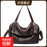 女友礼物2025新款大容量单肩真皮大包欧美风软皮托特包休闲女包 咖啡色 无礼盒