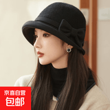 赫本风蝴蝶结羊毛渔夫帽子女士高档时尚秋冬季轻奢保暖礼帽盆帽子 赫本风蝴蝶结羊毛渔夫帽【黑色】