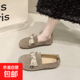 单鞋女鞋2025春季新款百搭鞋平底软底通勤蝴蝶结懒人鞋豆豆鞋 卡其灰 37