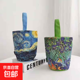 2025新款梵高绘画水桶包随身小手提包妈咪包外出手拎包上班便当包 星空