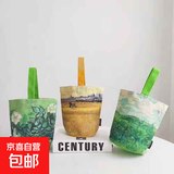 2025新款梵高绘画水桶包随身小手提包妈咪包外出手拎包上班便当包 麦田