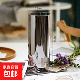 花瓶玻璃透明摆件高硼硅直筒客厅水养雪柳富贵竹高级感大号插花瓶 口径12cm高30cm【烟灰】单只