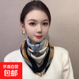 磁吸扣棉麻方巾围巾女护颈丝巾秋冬保暖百搭领巾懒人围脖小金球 战马 68*68cm