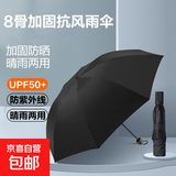 手动折叠雨伞男女晴雨伞防晒两用遮太阳伞加固防风黑胶银胶三折伞 8骨黑胶手动伞（黑色）
