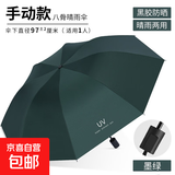 手动折叠雨伞男女晴雨伞防晒两用遮太阳伞加固防风黑胶银胶三折伞 8骨黑胶手动伞（森林绿）